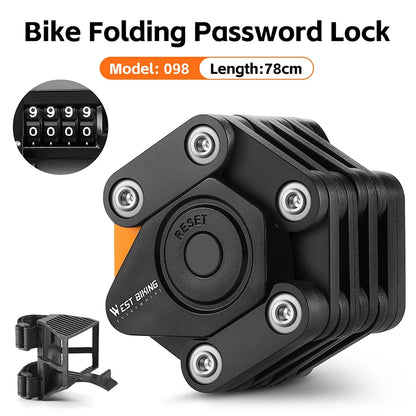 WEST BIKING Bicycle Folding Lock, 4 Code Digits Anti-theft Lock, Portable E-Bike Scooter Password, Foldable Lock