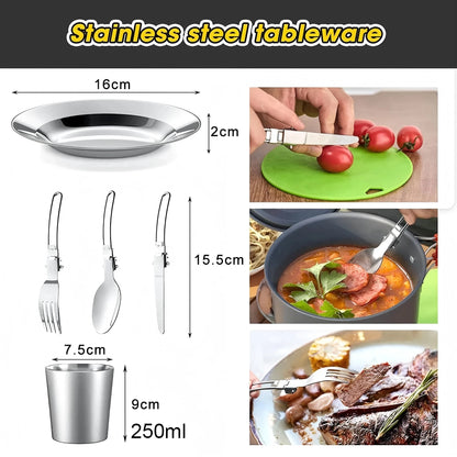 Portable Outdoor Camping Cookware Set, Lightweight Backpacking Pot and Pan Kit for Hiking