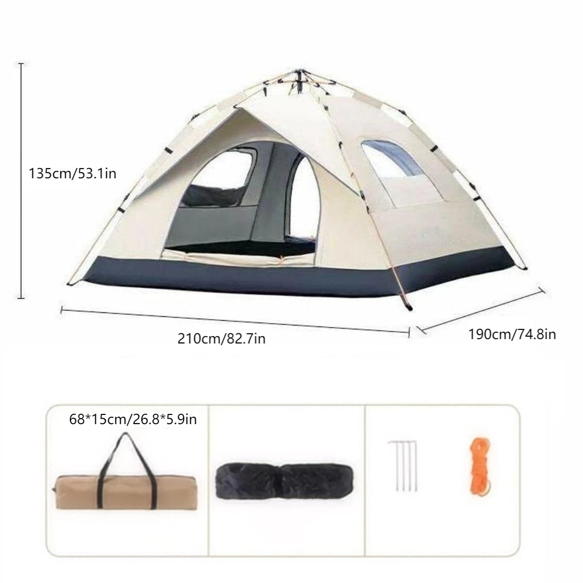 Outdoor shelter, Sunshade Self-driving Travel Camping Tent, Reactive outdoor Camping tent with Two doors and two windows