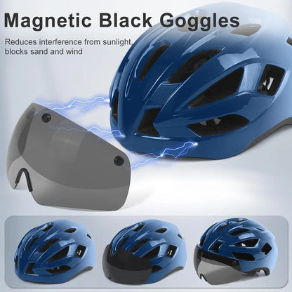 Adult Bike Helmet with LED Light & Magnetic Goggles, Adjustable Fit, 22.8-24.4 Inches, USB Charging Included