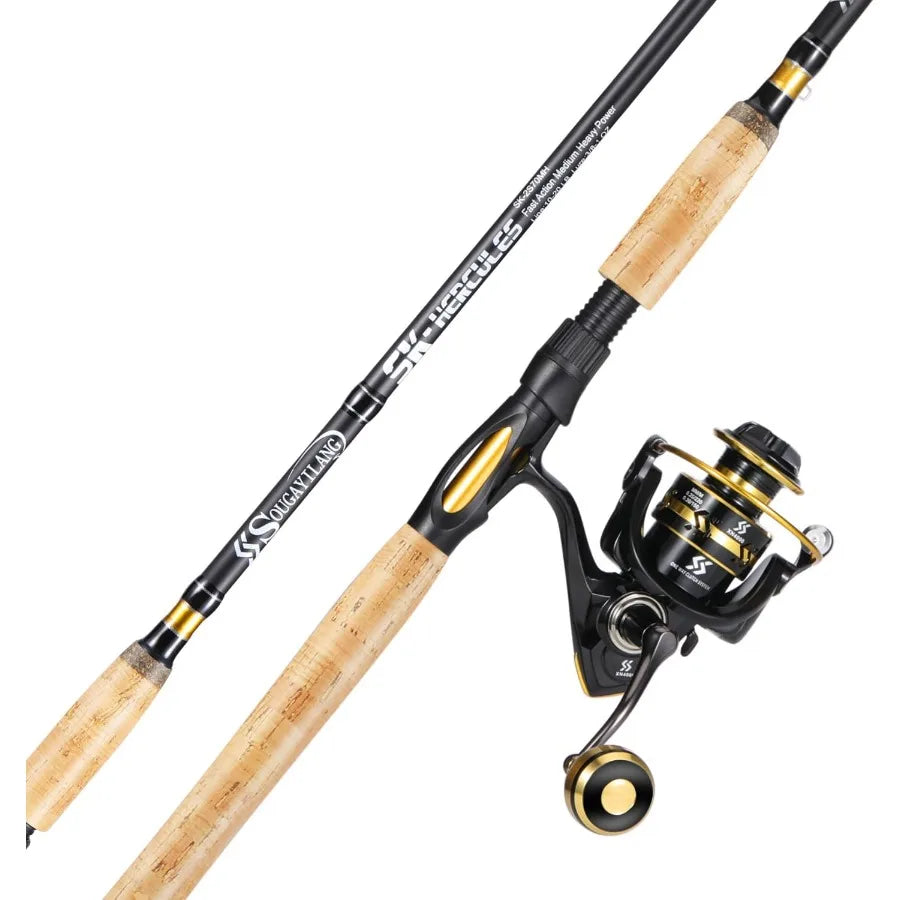 7' 2Piece Spinning Fishing Rod and Reel Combo with 4000 Size Reel Adjustable Handle Position for Right or Left Hand Use