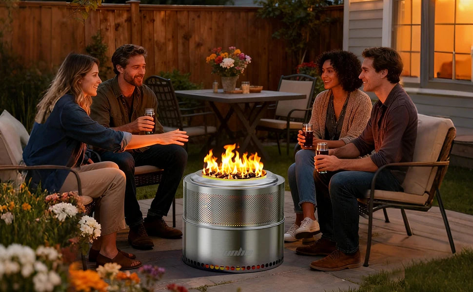 Wood Burning Firepit, Large Stainless Steel Smokeless Fire Pit with Carry Bag