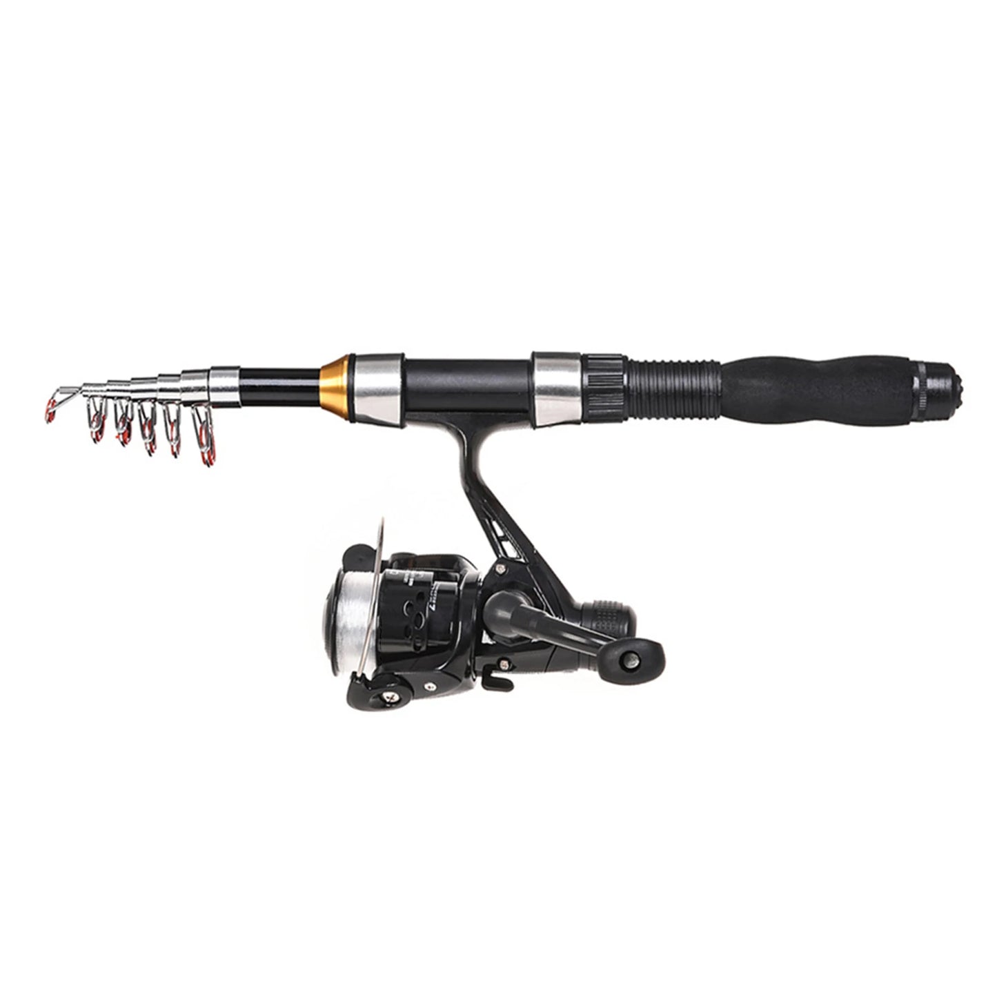 US Fishing Rod/Reel Combo Full Kit 1.5m Telescopic Fishing Rod, Spinning Reel Set with Hook Soft Lures, and Barrel Swivels Storage Bag