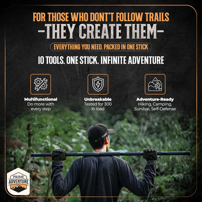 Hiking Tactical Stick - Collapsible Trekking Pole, 15-in-1 Multitool, 8-Tube Outdoor Gear