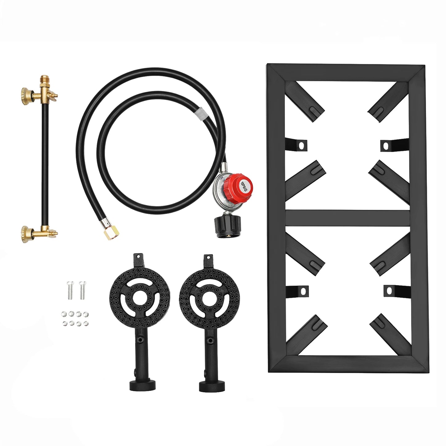Portable Double Burner Outdoor Gas Stove, Propane Cooker with Adjustable 0-10Psi Regulator Hose for Patio, Camping, BBQ, Home