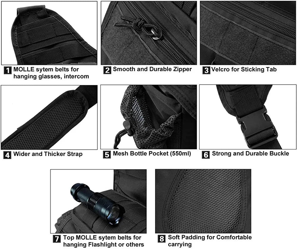Outdoor Men Tactical Shoulder Bag, Fishing EDC Sling Bag
