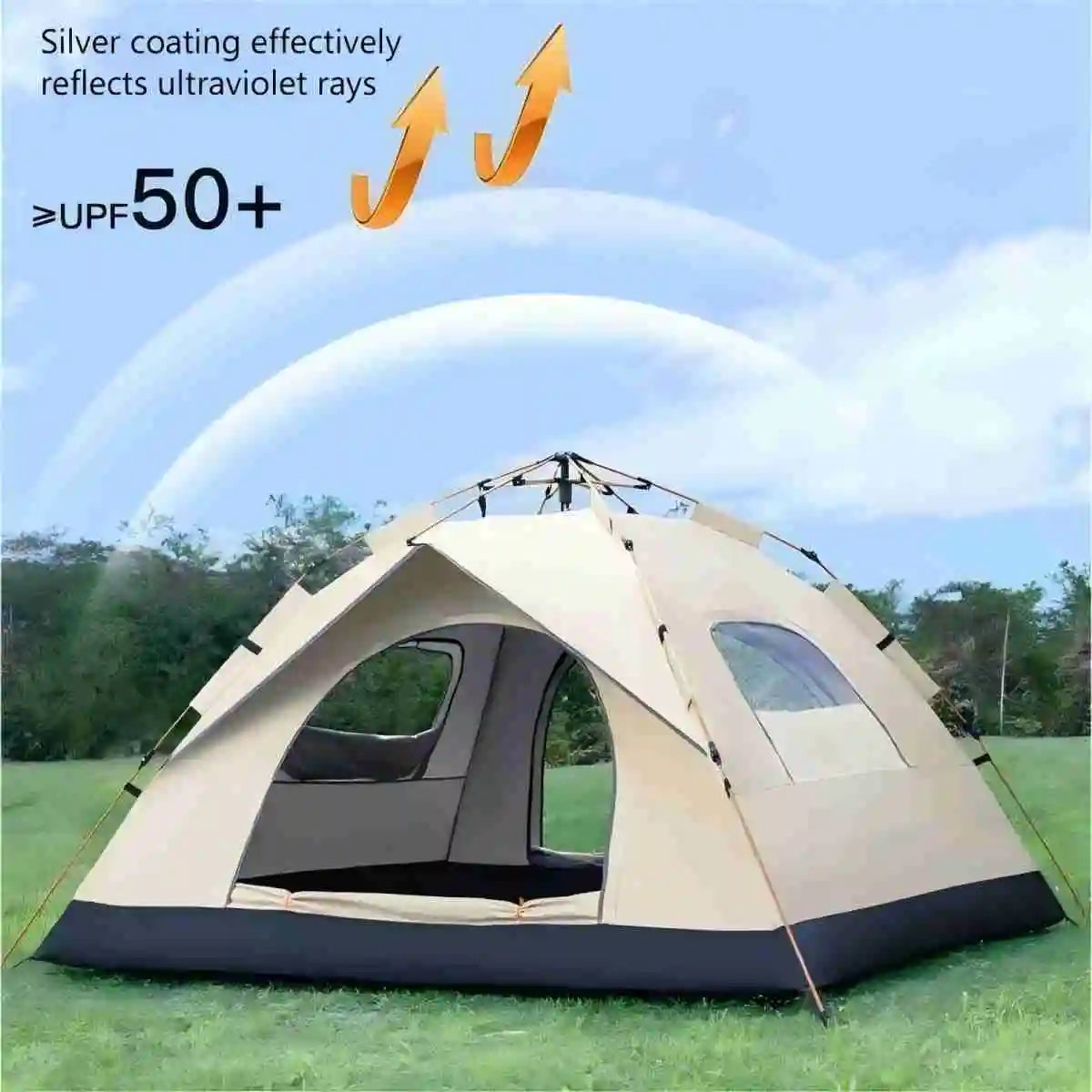 Outdoor shelter, Sunshade Self-driving Travel Camping Tent, Reactive outdoor Camping tent with Two doors and two windows