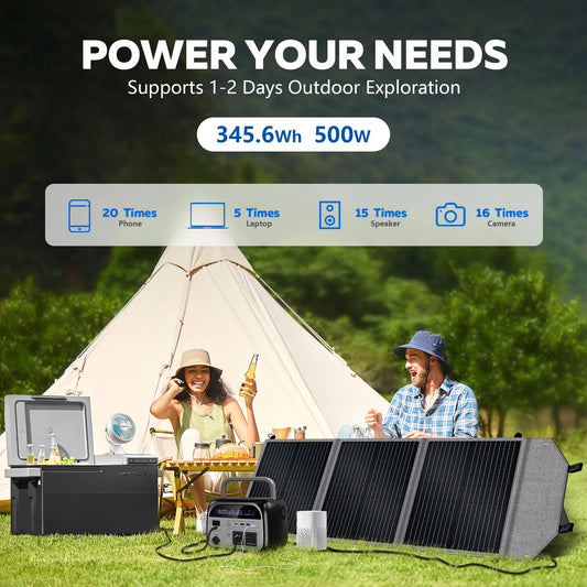 CTOLITY Camping Power Station 500W Portable Solar Generator 345Wh Lifepo4 Battery AC Output 100W 20.5V Flexible Solar Pane USB