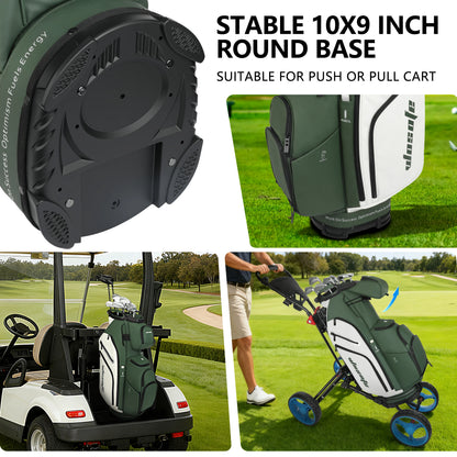 PU Leather Lightweight Men/Women Golf Bag, Multiple 10 Pockets, 14-Way Dividers,Cooler Pouch Golf Cart Bag