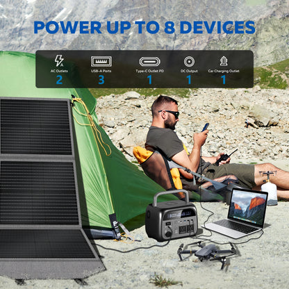 CTOLITY Camping Power Station 500W Portable Solar Generator 345Wh Lifepo4 Battery AC Output 100W 20.5V Flexible Solar Pane USB