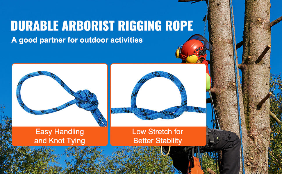 VEVOR 12.7mm Static Climbing Rope, 125/150/200ft Outdoor Rock Climbing Rope 30KN Breaking Tension Fiber Rope w/ Steel Snap Hooks