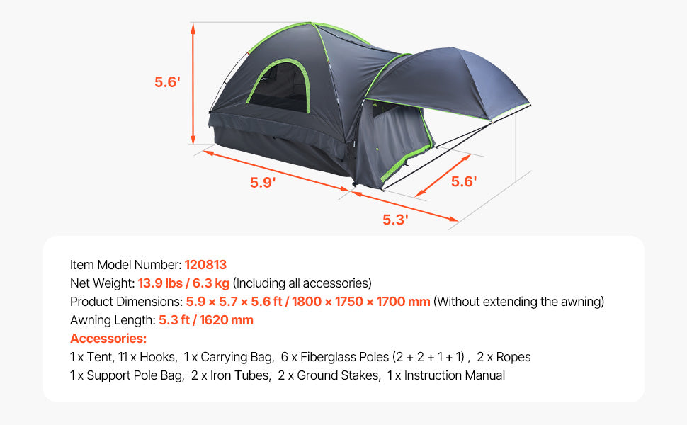 SucceBuy Pickup Truck Tent for Camping, Waterproof PU2000 2-3 Person Truck Bed Tent with Expandable Awning